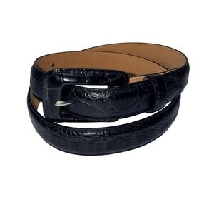 WCM Genuine Italian Calfskin Leather Lined Black Croc Belt Solid Brass Buckle